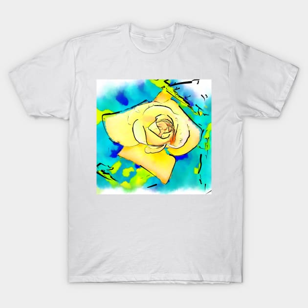 Yellow Rose Bud In Abstract Watercolor T-Shirt by KirtTisdale